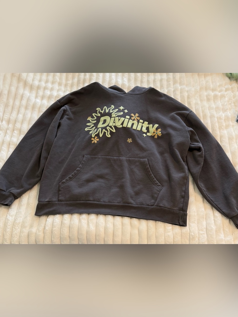 PacSun Charcoal Crewneck Pullover with Pale Green 'Divinity' Graphic